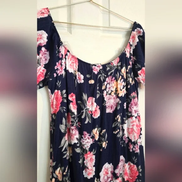 Charlotte Russe Off The Shoulder Short Sleeve Blue Floral Swing Mini Dress - Picture 2 of 6
